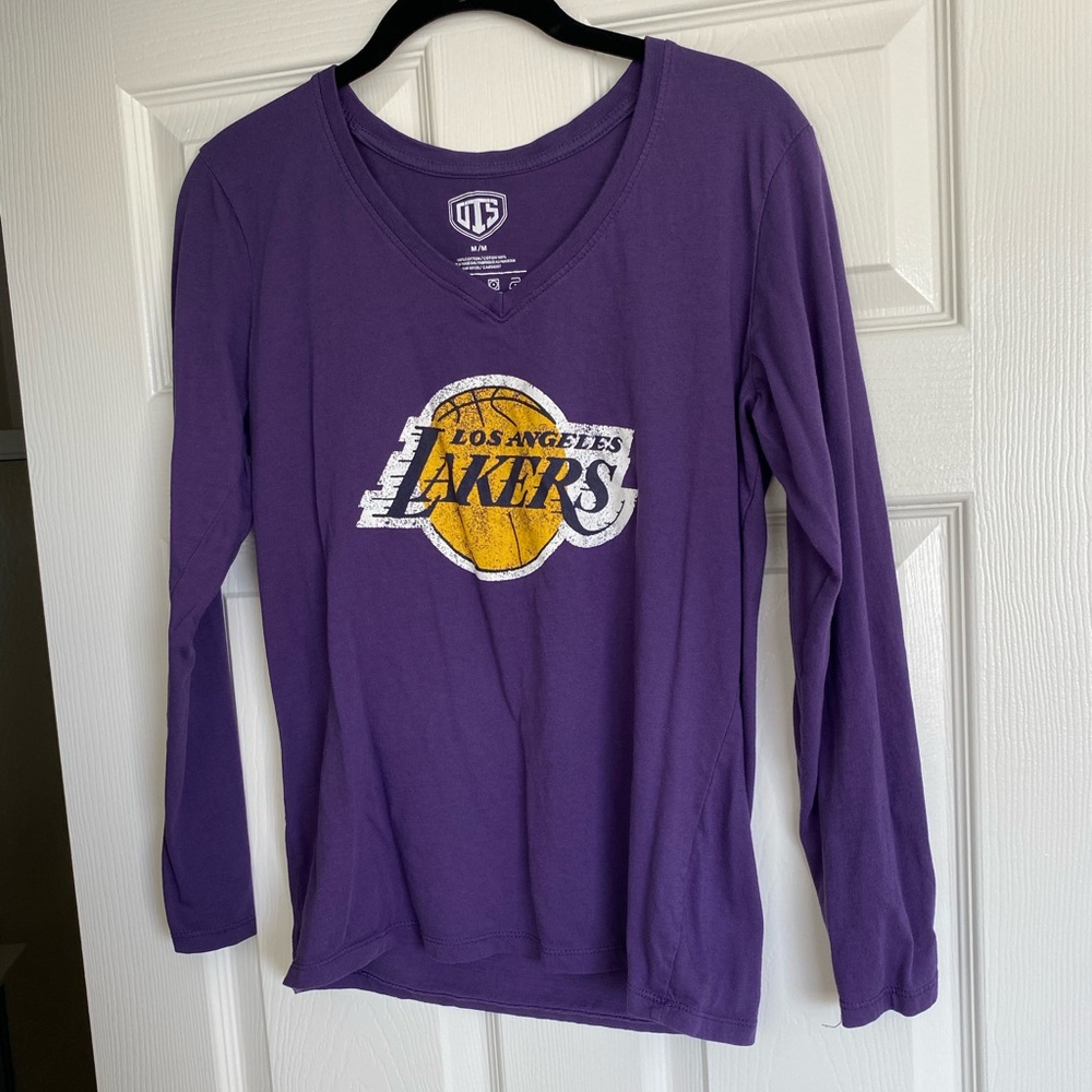 Women’s Purple and Yellow/Gold Long sleeve LA Lakers T shirt